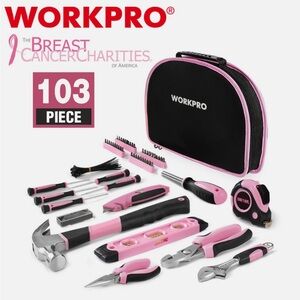 WORKPRO 103‑Pc Pink Hand Tool Kit w Round Pouch Household Set NWT Handy Gift Set
